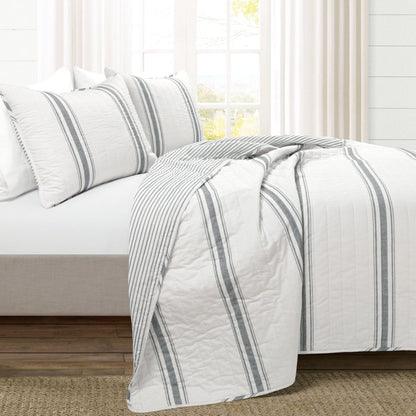 Farmhouse Stripe Reversible Cotton Quilt Set - Quahog Bay Bedding