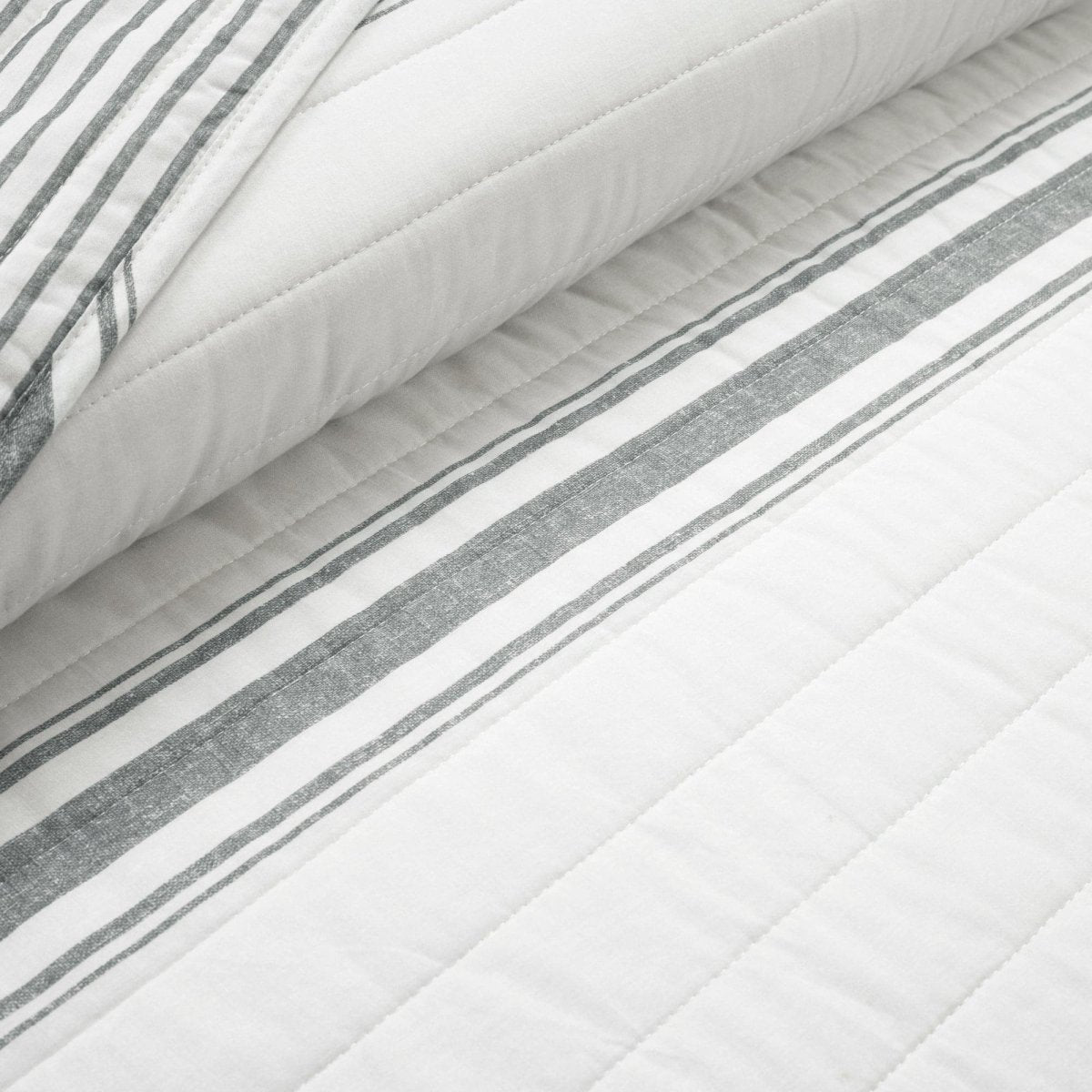 Farmhouse Stripe Reversible Cotton Quilt Set - Quahog Bay Bedding