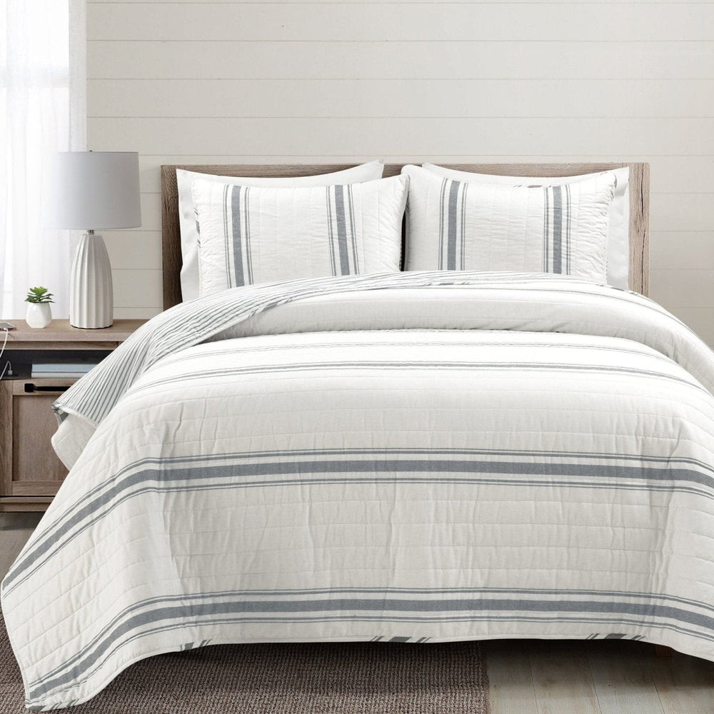 Farmhouse Stripe Reversible Cotton Quilt Set - Quahog Bay Bedding