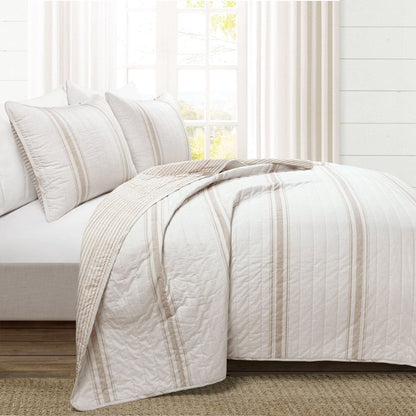 Farmhouse Stripe Reversible Cotton Quilt Set - Quahog Bay Bedding