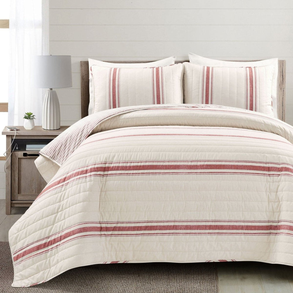 Farmhouse Stripe Reversible Cotton Quilt Set - Quahog Bay Bedding