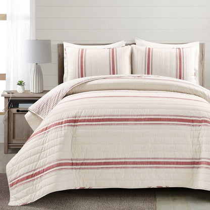 Farmhouse Stripe Reversible Cotton Quilt Set - Quahog Bay Bedding