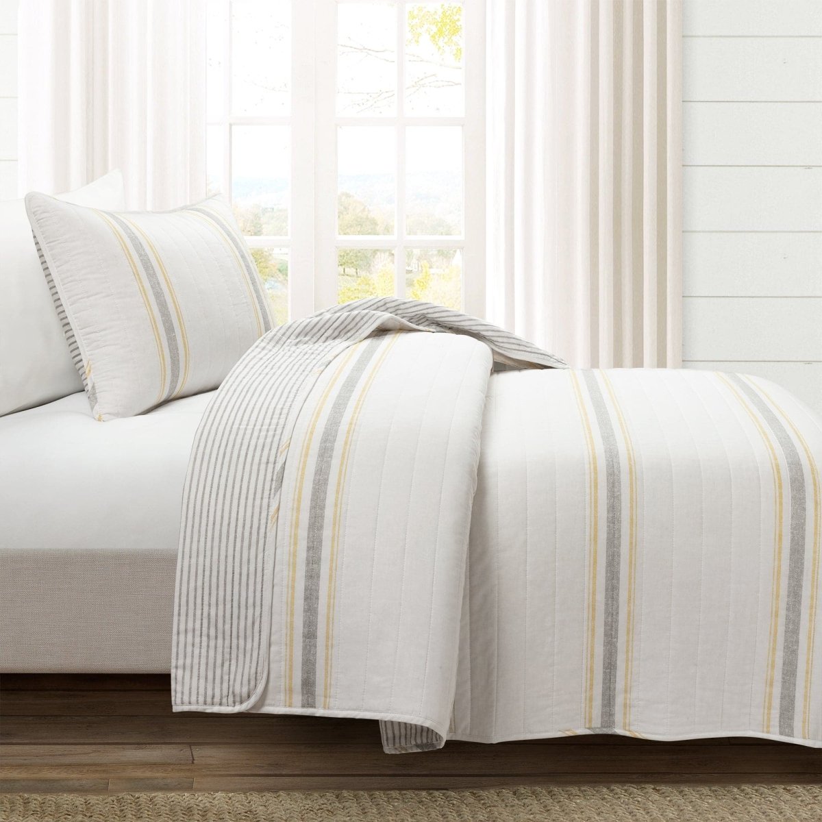 Farmhouse Stripe Reversible Cotton Quilt Set - Quahog Bay Bedding