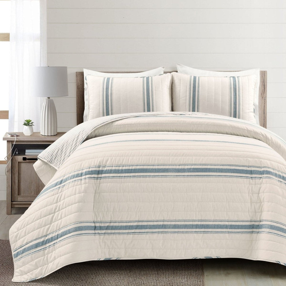 Farmhouse Stripe Reversible Cotton Quilt Set - Quahog Bay Bedding