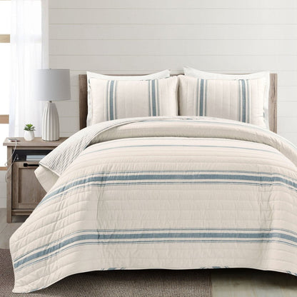Farmhouse Stripe Reversible Cotton Quilt Set - Quahog Bay Bedding