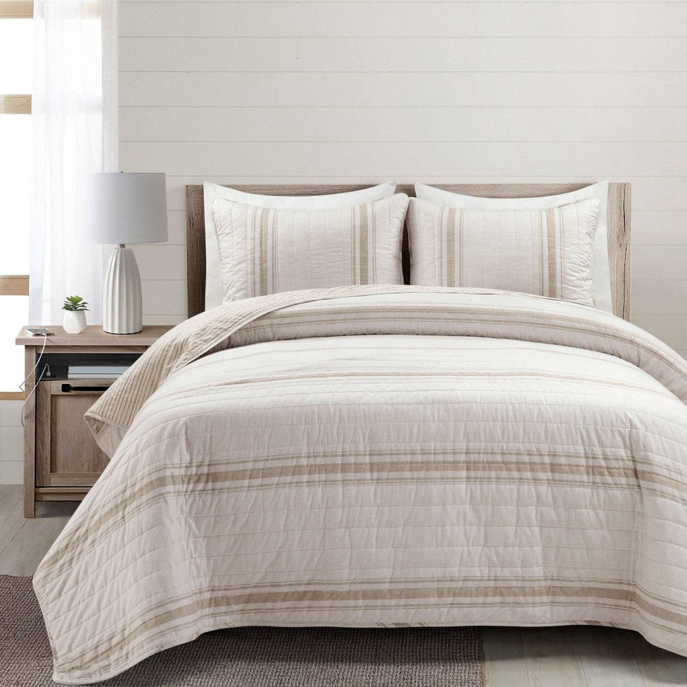 Farmhouse Stripe Reversible Cotton Quilt Set - Quahog Bay Bedding
