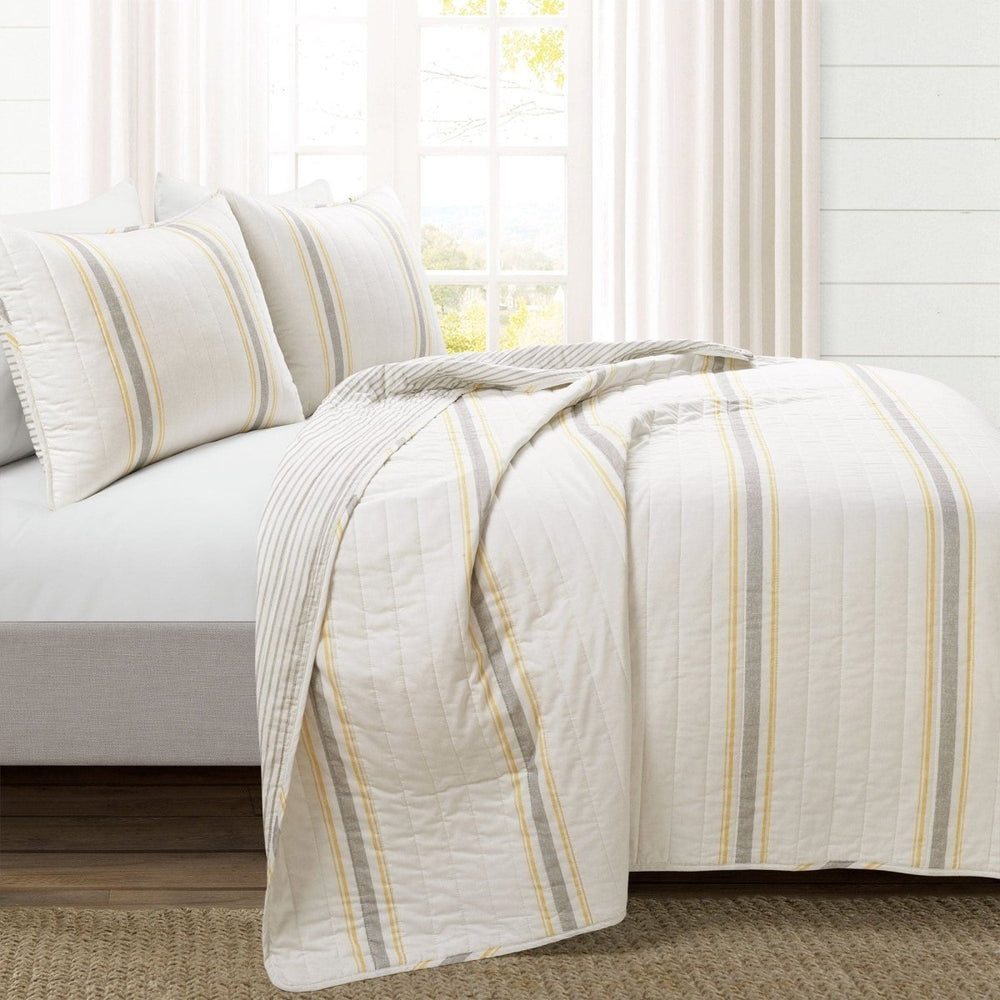 Farmhouse Stripe Reversible Cotton Quilt Set - Quahog Bay Bedding