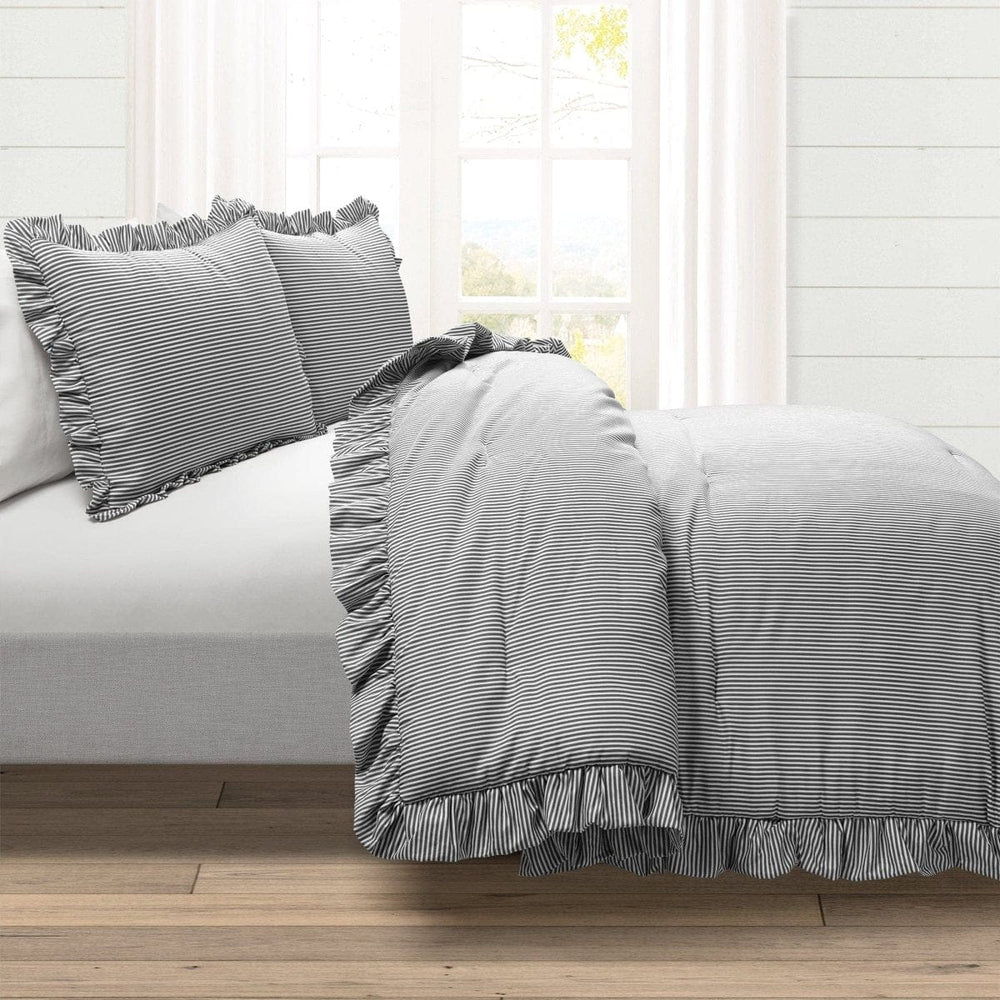 Farmhouse Stripe Reyna Ruffle Reversible Comforter 3 Piece Set - Quahog Bay Bedding