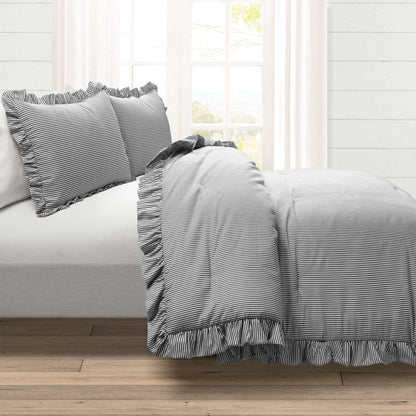 Farmhouse Stripe Reyna Ruffle Reversible Comforter 3 Piece Set - Quahog Bay Bedding