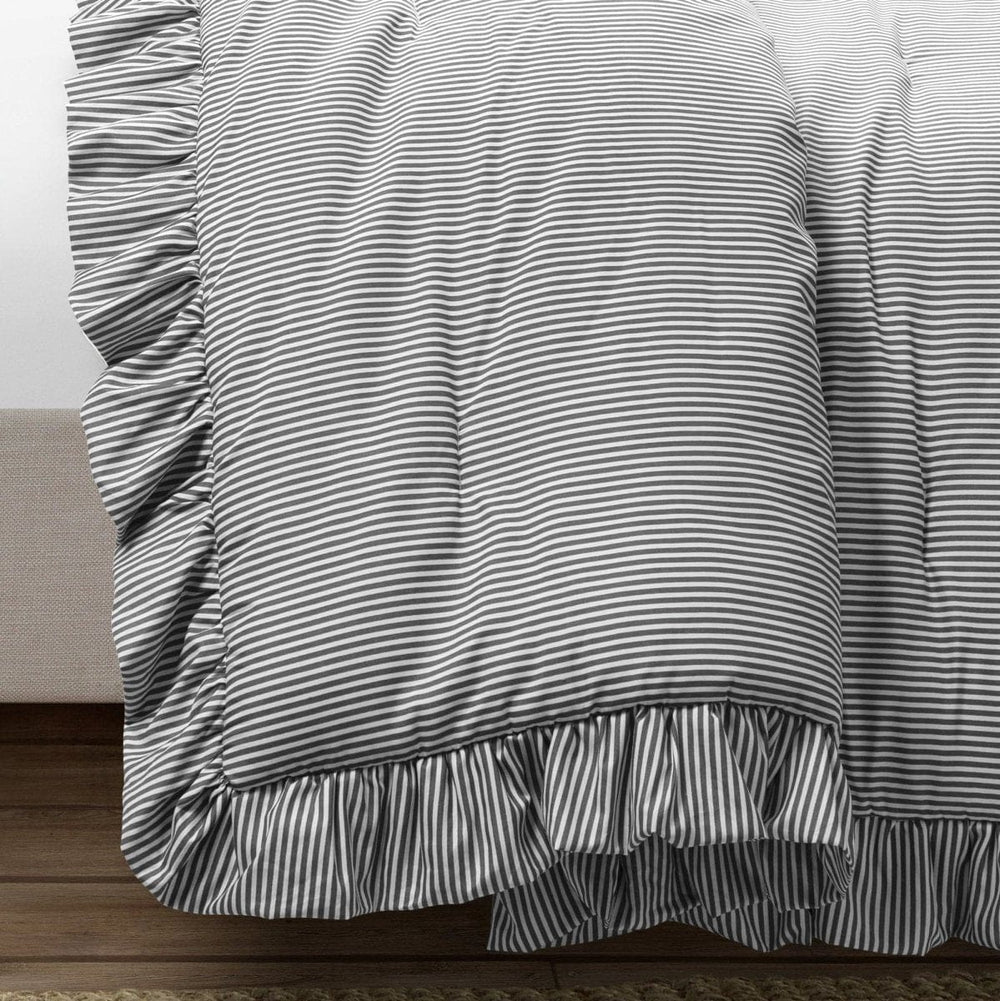 Farmhouse Stripe Reyna Ruffle Reversible Comforter 3 Piece Set - Quahog Bay Bedding