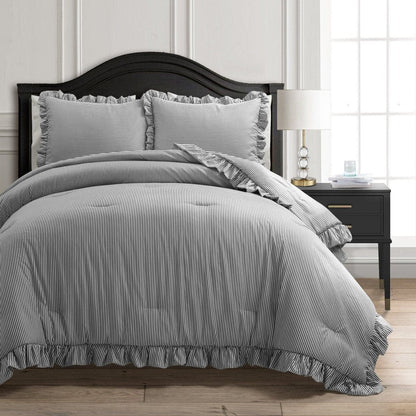 Farmhouse Stripe Reyna Ruffle Reversible Comforter 3 Piece Set - Quahog Bay Bedding