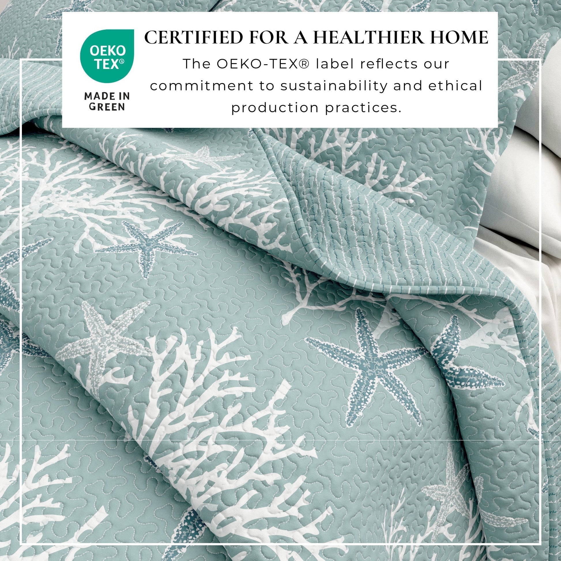 Fenwick Teal Coral Quilt Set - Coastal Quilts - Quahog Bay Bedding