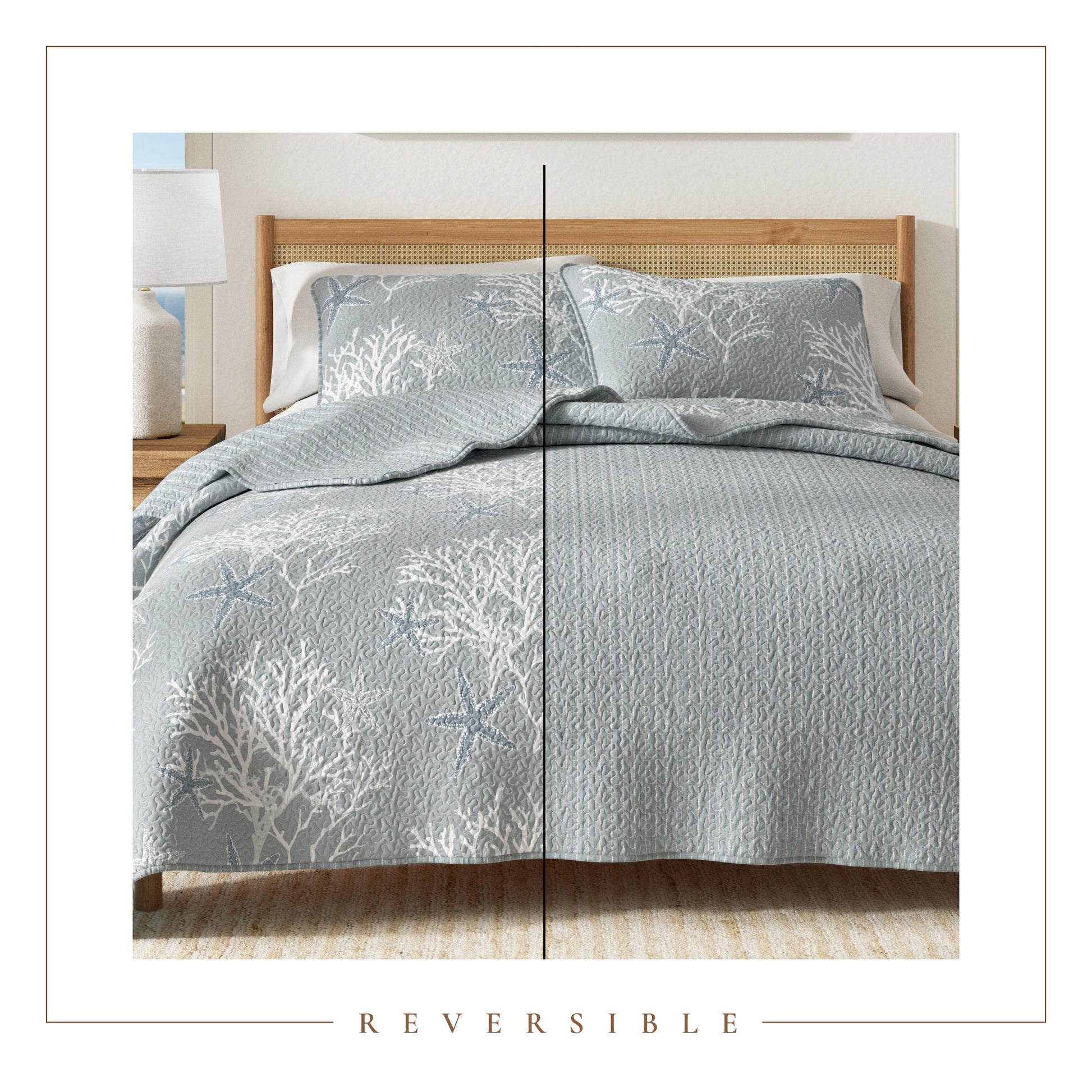 Fenwick Teal Coral Quilt Set - Coastal Quilts - Quahog Bay Bedding
