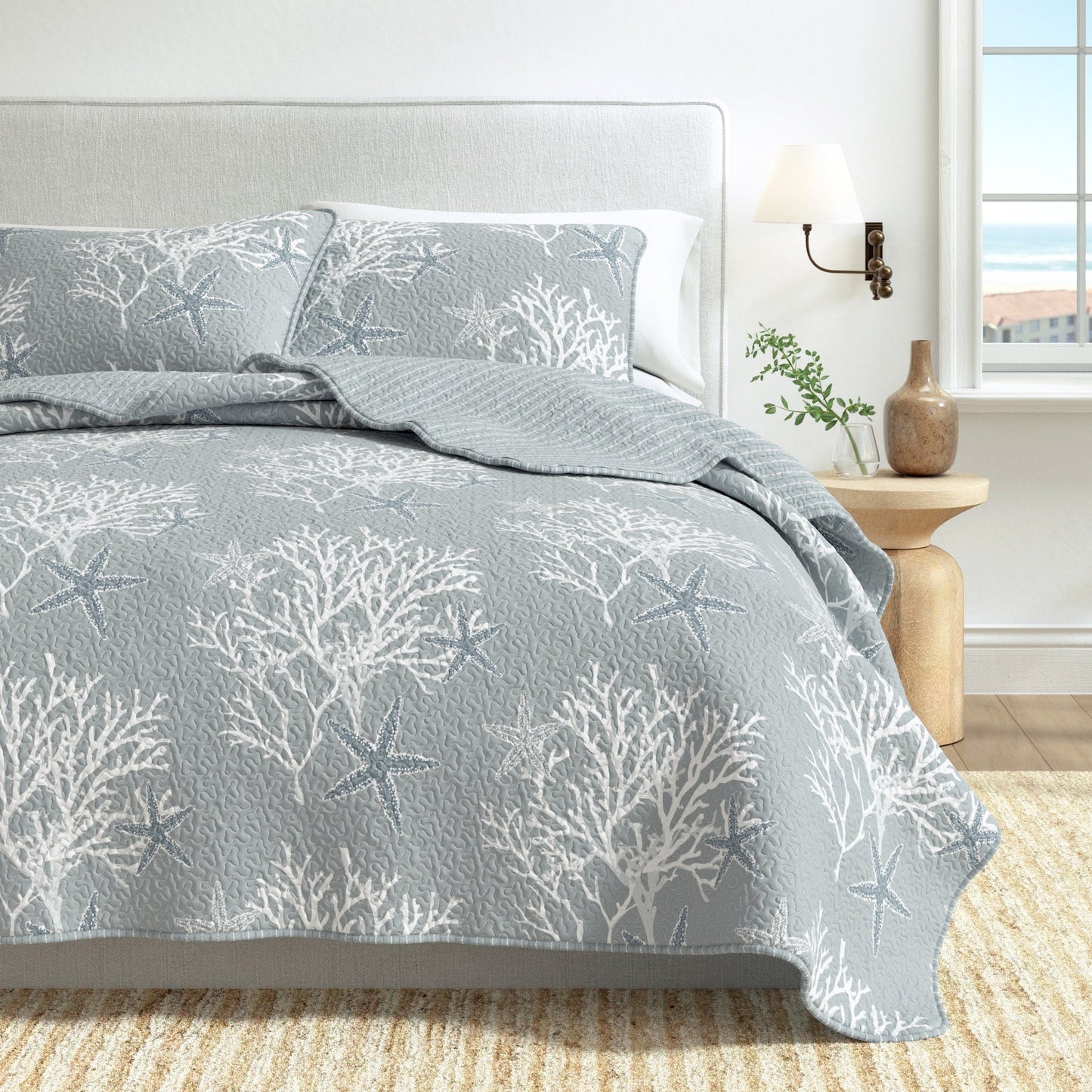 Fenwick Teal Coral Quilt Set - Coastal Quilts - Quahog Bay Bedding