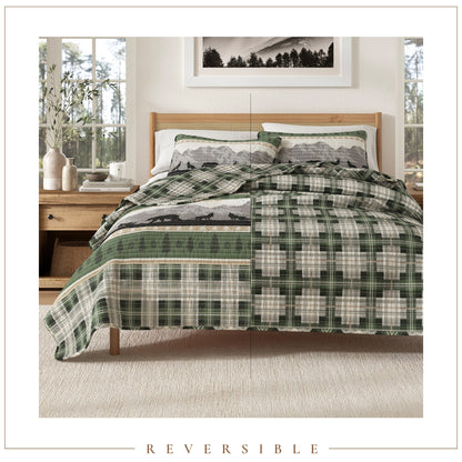 Lodge Quilt - Green With Bears, Woods & Mountains