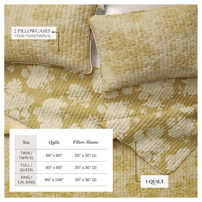 Floral Printed Cotton Quilt Set - Corin Collection - Quahog Bay Bedding