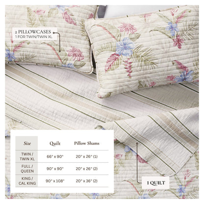 Floral Printed Cotton Quilt Set - Mendocino Collection - Quahog Bay Bedding