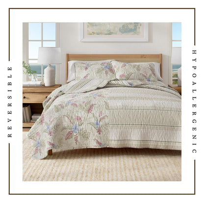 Floral Printed Cotton Quilt Set - Mendocino Collection - Quahog Bay Bedding