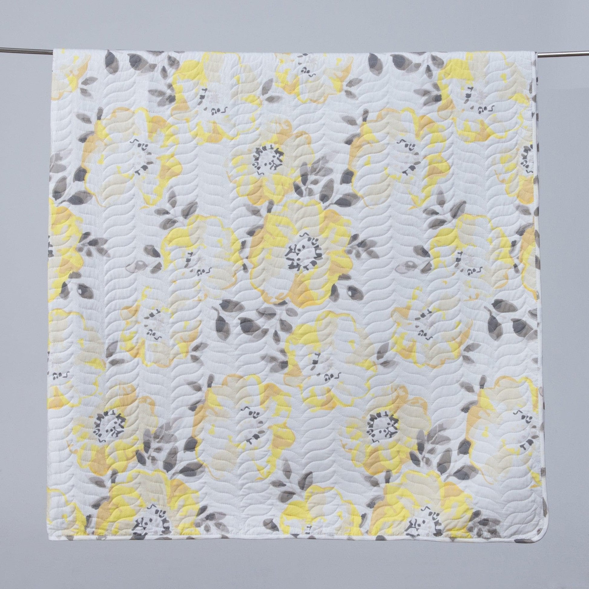 Floral Quilt Set - Yellow & Grey - Floral Themed Bedding - Quahog Bay Bedding