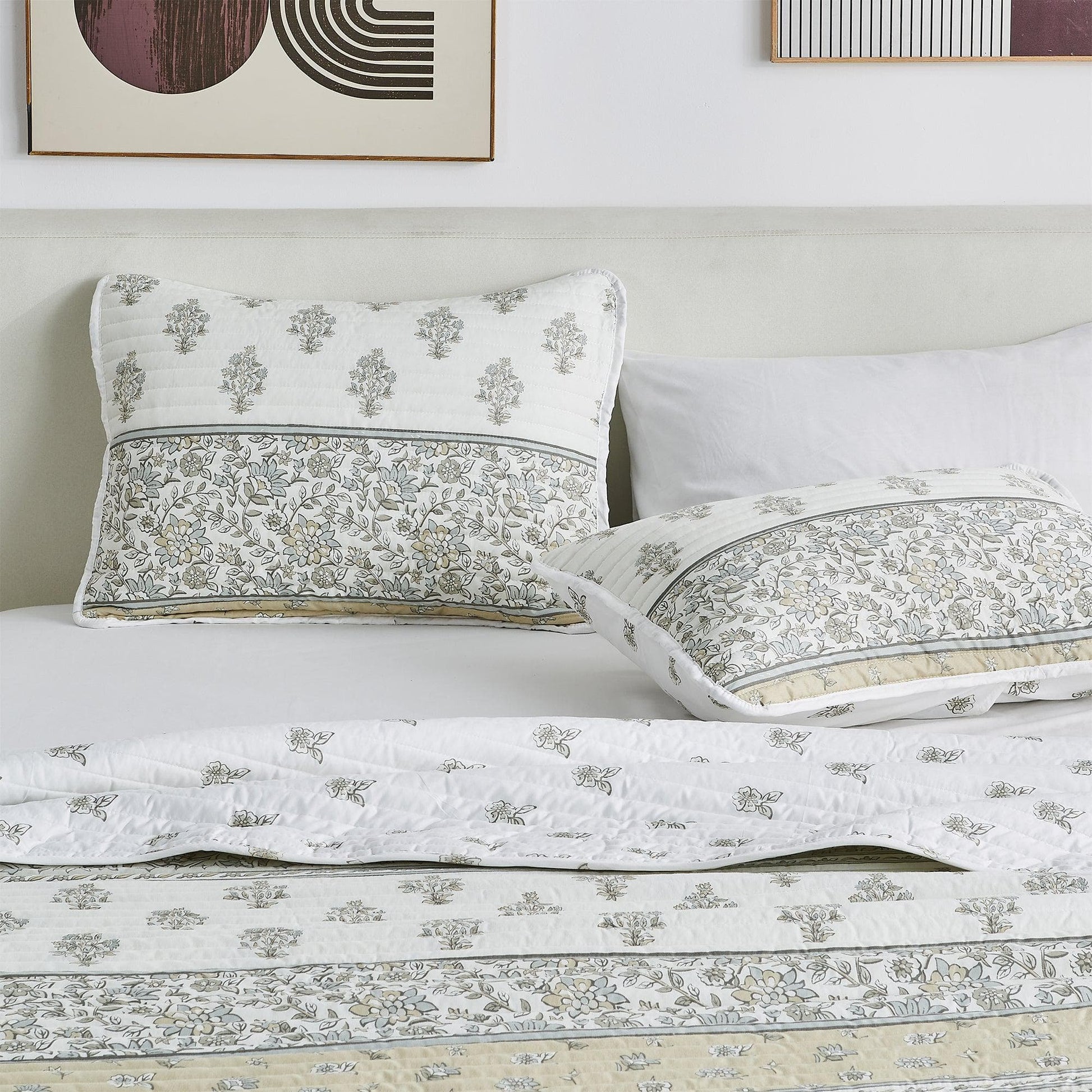 Floral Striped Microfiber Quilt Set - Floral Quilts - Quahog Bay Bedding