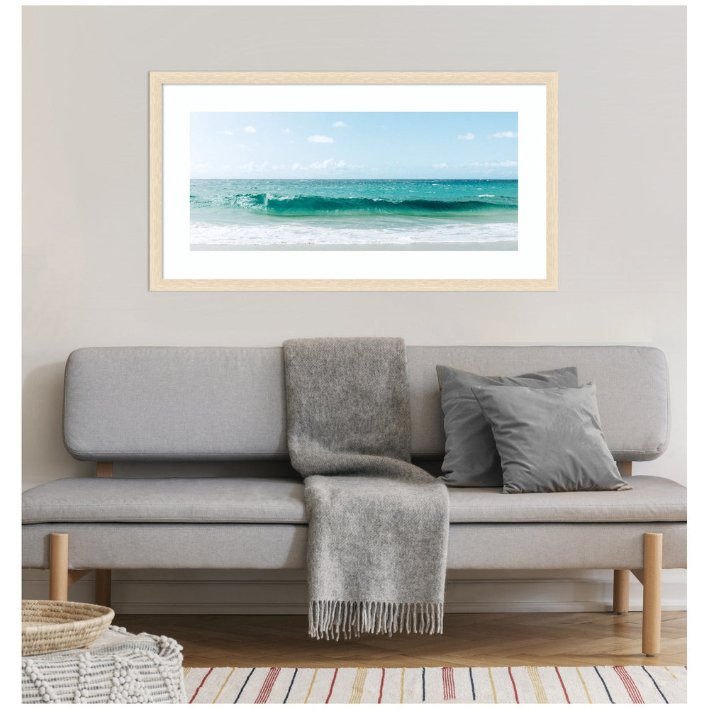 Framed Art Beach Ocean Day over Blue Clear Waters by Alicia Abla - Quahog Bay Bedding