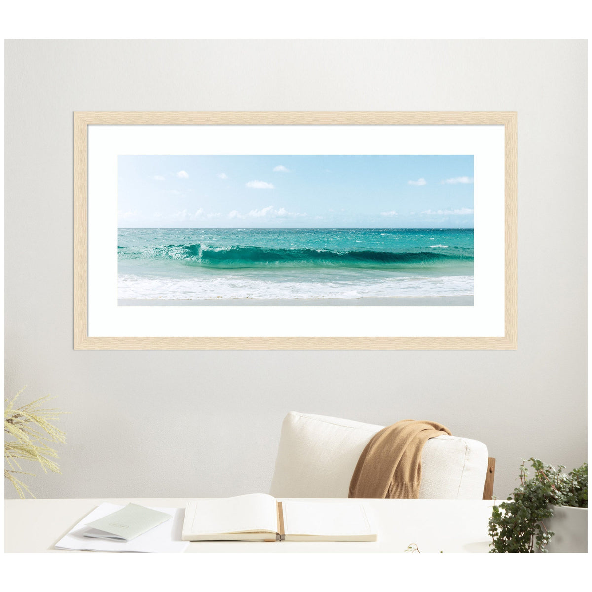 Framed Art Beach Ocean Day over Blue Clear Waters by Alicia Abla - Quahog Bay Bedding