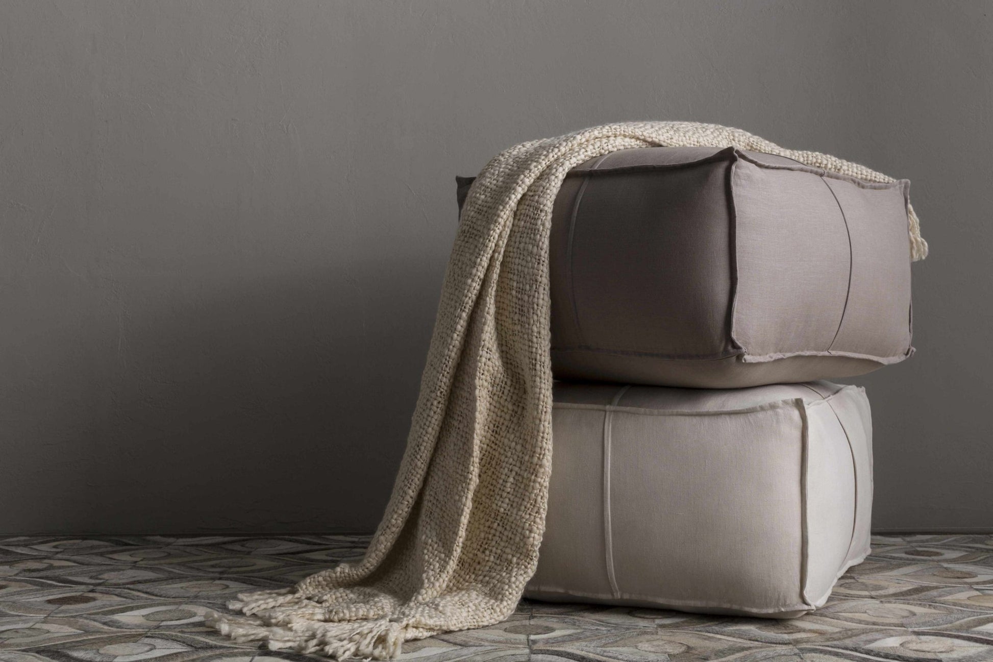 Friendsville Solid & Striped Ivory Pouf - Quahog Bay Bedding