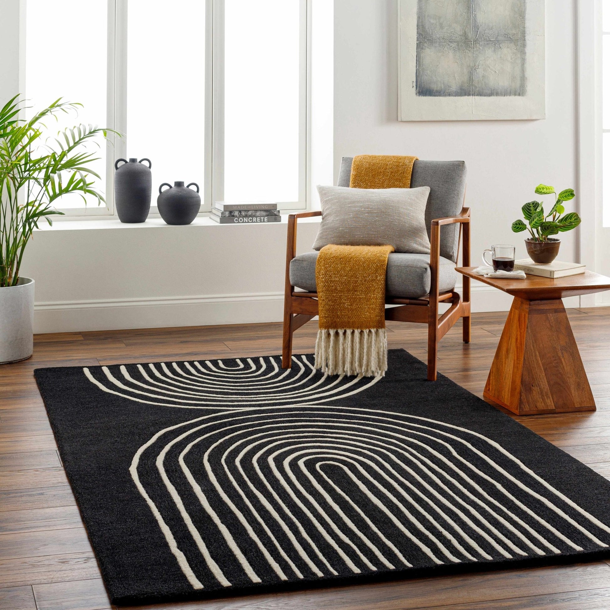 Fuat Black Wool Rug - Quahog Bay Bedding