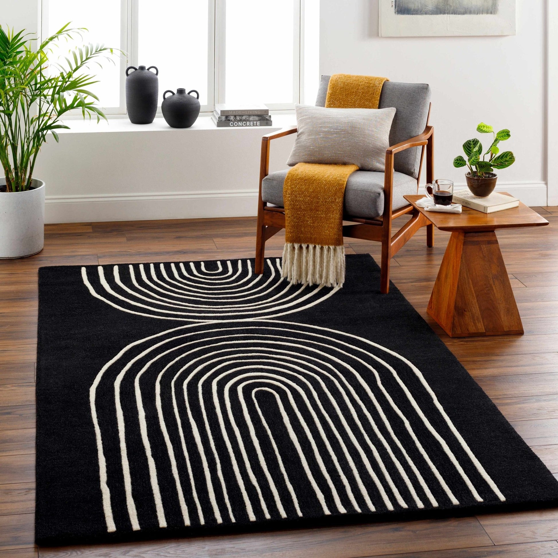 Fuat Black Wool Rug - Quahog Bay Bedding