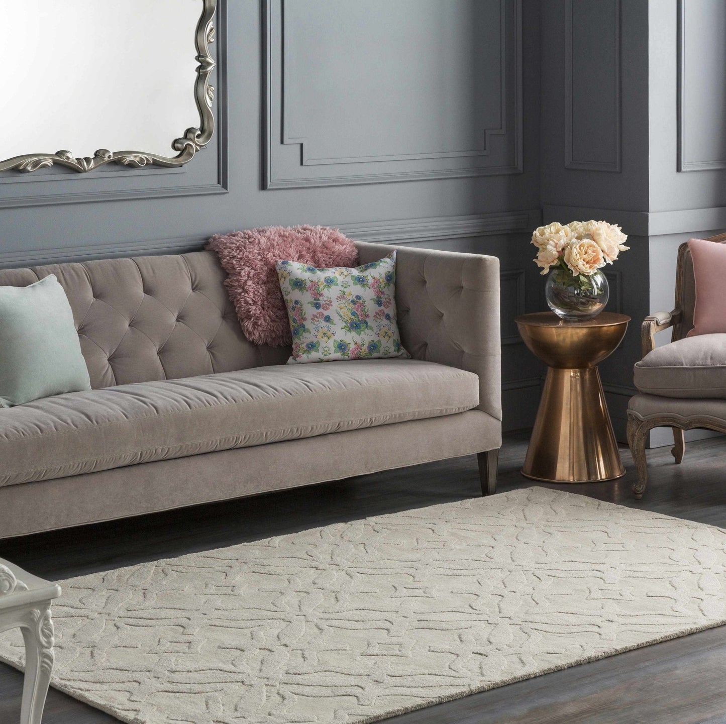 Fyffe Embossed Beige Wool Area Rug - Quahog Bay Bedding