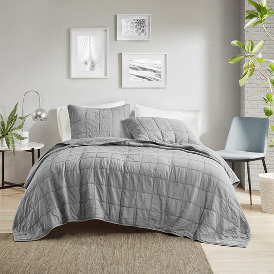 CLEARANCE - Queen Size Only - Gema Cotton Coverlet Set - Grey