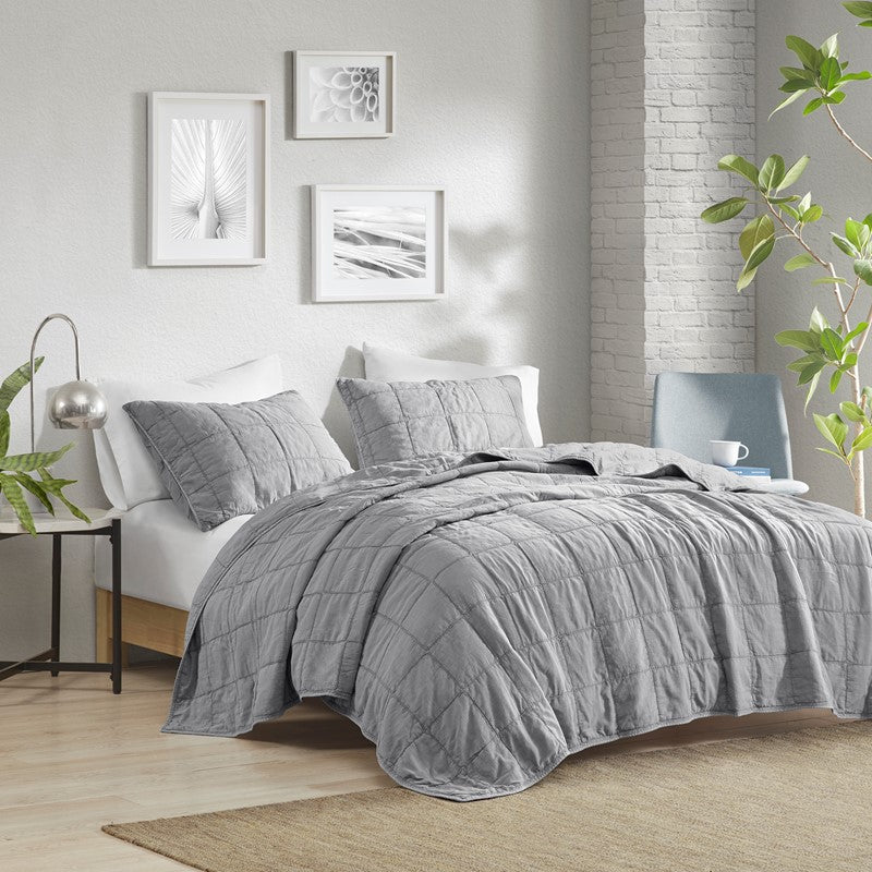 CLEARANCE - Queen Size Only - Gema Cotton Coverlet Set - Grey