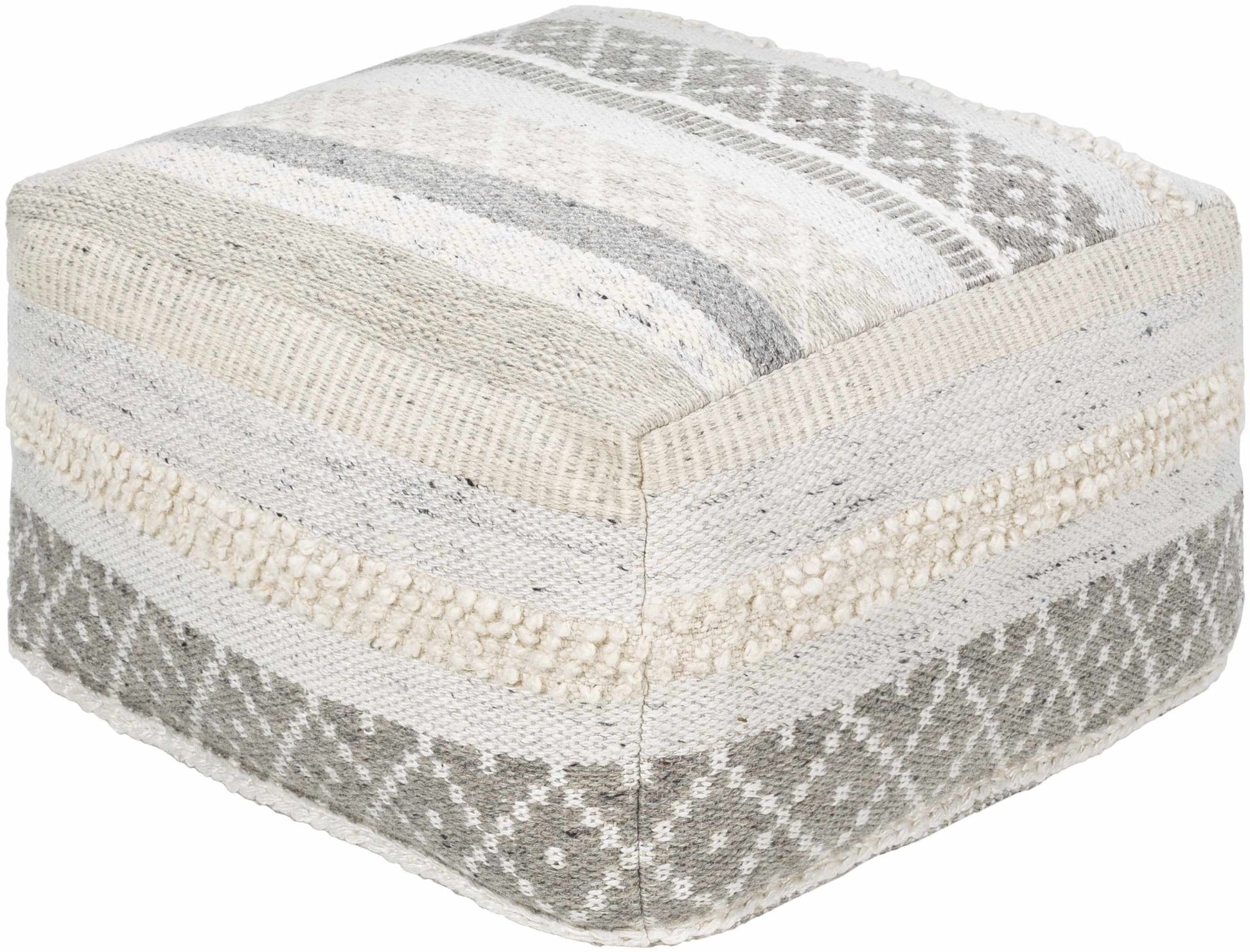 Geyser Woven White Gray Cotton Pouf - Quahog Bay Bedding