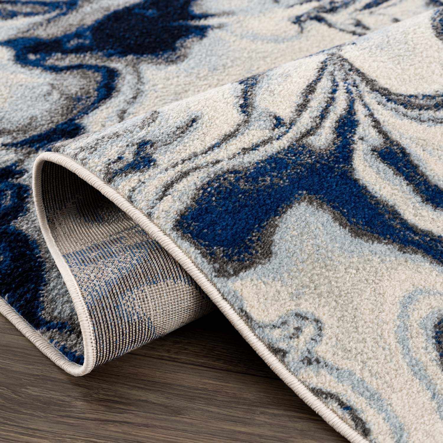 Glendon Cream Blue Marble Rug - Quahog Bay Bedding