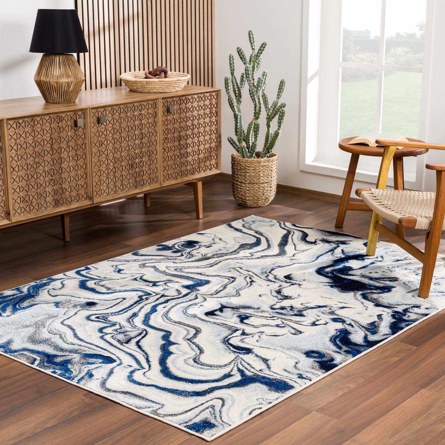 Glendon Cream Blue Marble Rug - Quahog Bay Bedding