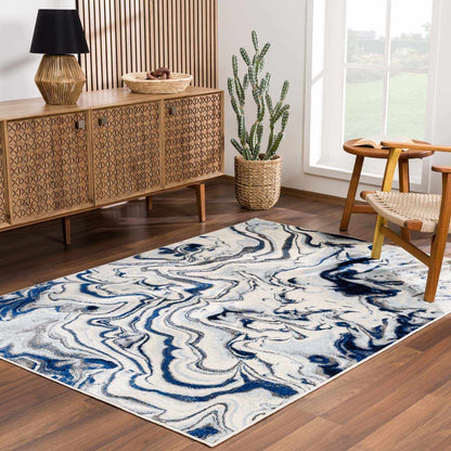 Glendon Cream Blue Marble Rug - Quahog Bay Bedding
