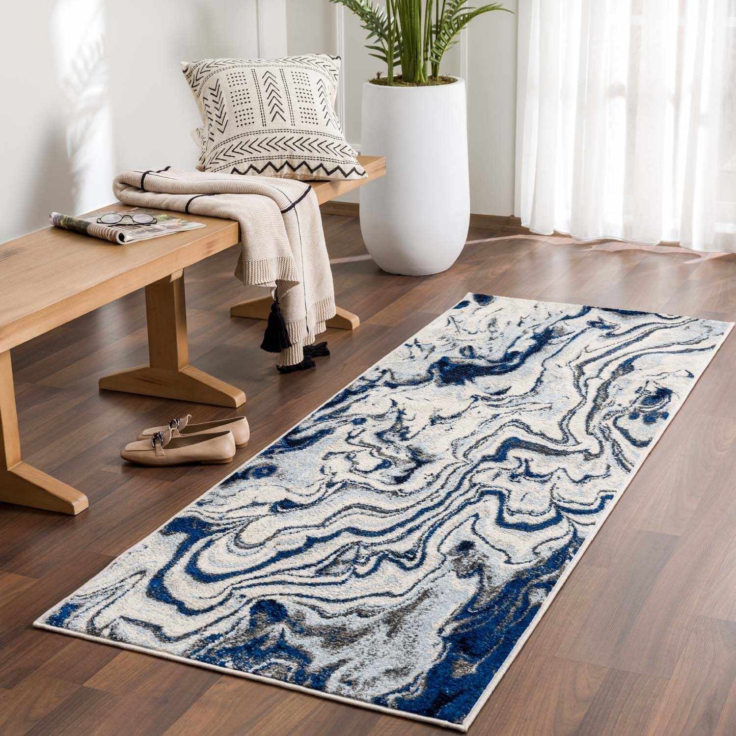 Glendon Cream Blue Marble Rug - Quahog Bay Bedding