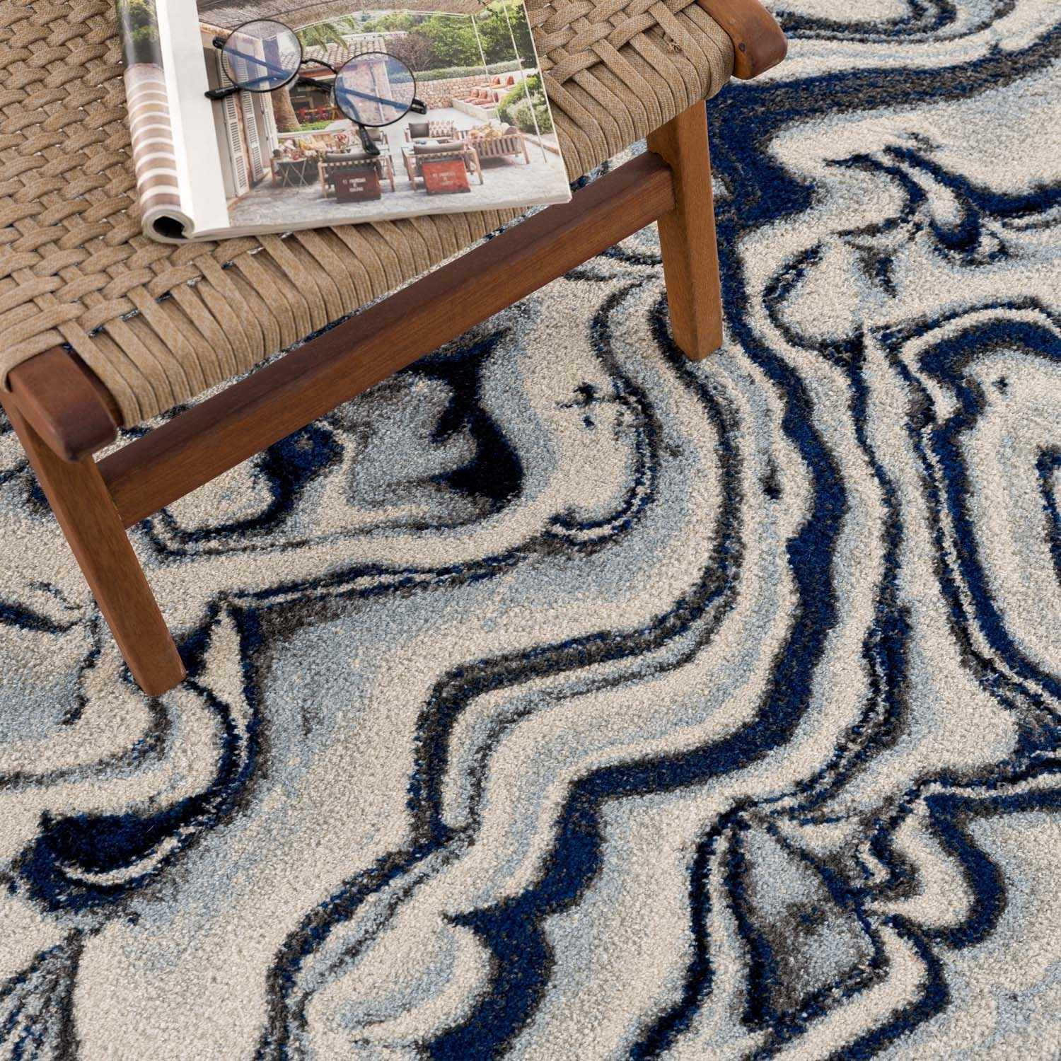 Glendon Cream Blue Marble Rug - Quahog Bay Bedding