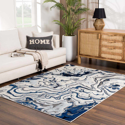 Glendon Cream Blue Marble Rug - Quahog Bay Bedding