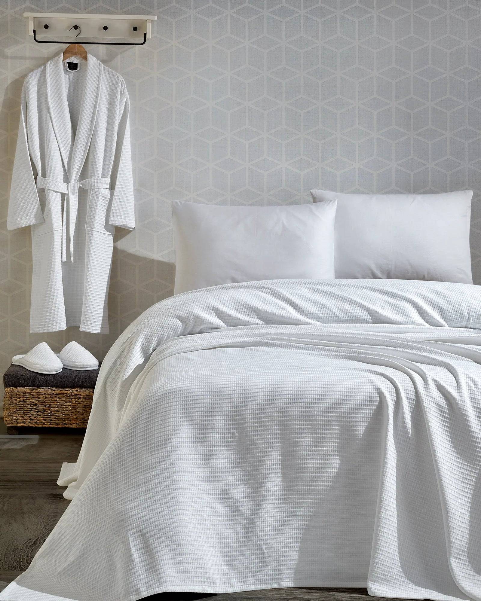 Cotton Honeycomb Blanket White - Quahog Bay Bedding