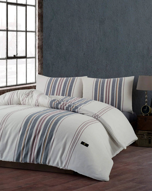 White Bedding Set with Darker Lines - 400TC 100% Cotton Duvet Cover Set - Quahog Bay Bedding