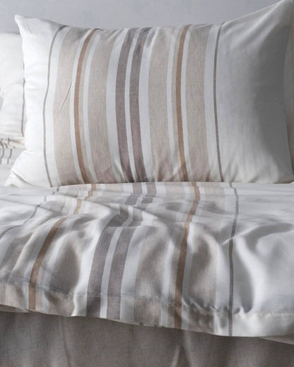 White Bedding Set with Light Lines - 400TC Cotton Duvet Cover Set