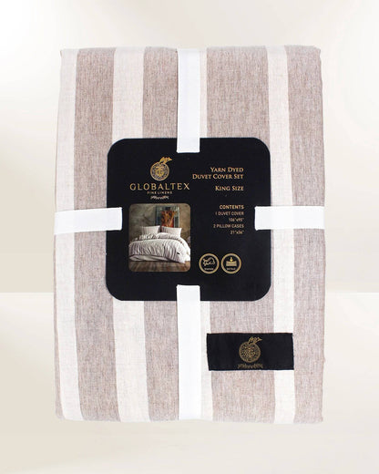 Duvet Cover Set 400TC Light Brown With Beige Stripes - Quahog Bay Bedding