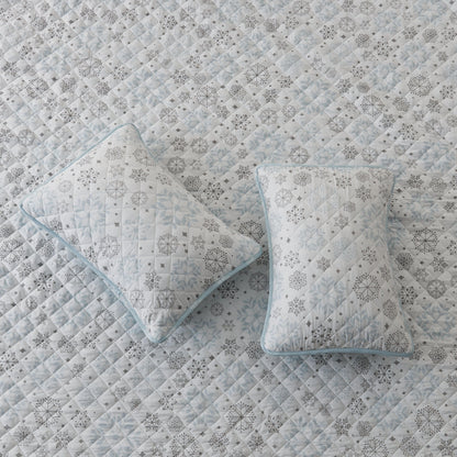 Snowflake Quilt - White, Blue & Grey - Coastal Christmas Bedding