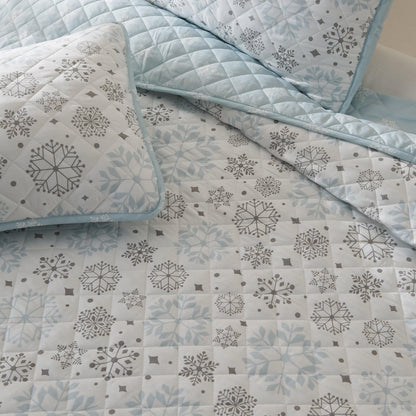 Snowflake Quilt - White, Blue & Grey - Coastal Christmas Bedding