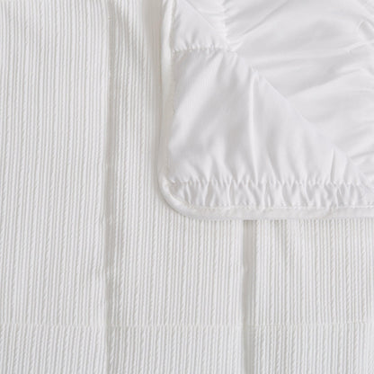 Coastal & Nautical Textured Striped Quilt Set - White, Light Grey & Navy