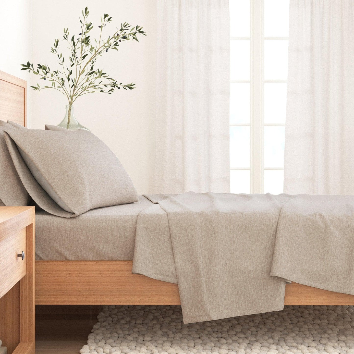 Heathered Solid Cotton Blend Flannel Sheets - Solid Cotton Flannel Sheets