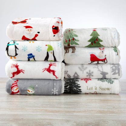 Christmas Sherpa Throw Blanket - Festive Christmas Themed Bedding