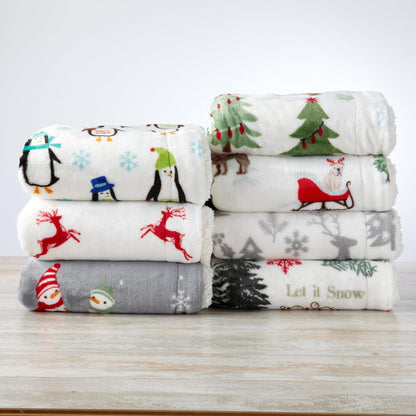 Christmas Sherpa Throw Blanket - Festive Christmas Themed Bedding