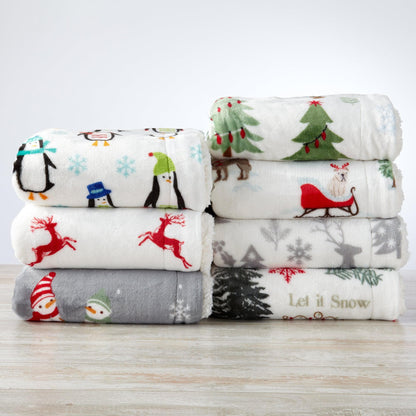 Christmas Sherpa Throw Blanket - Festive Christmas Themed Bedding